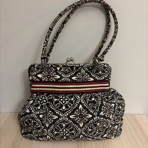 Vera Bradley Barcelona Lock Satchel Black and White Patterned Tote Bag